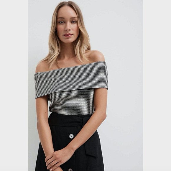 Witchery Tops - Witchery Black Striped Off Shoulder Knit Top S